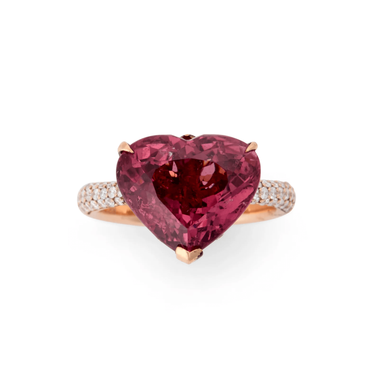 Post-1980s 18KT Yellow Gold Tourmaline, & Diamond Heart Ring front