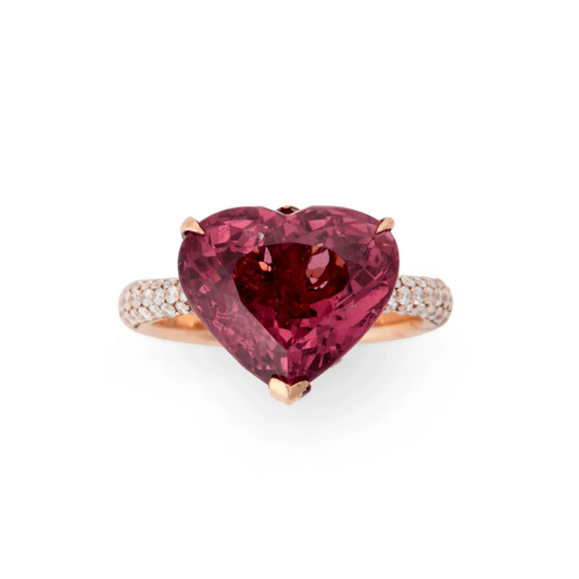 Post-1980s 18KT Yellow Gold Tourmaline, & Diamond Heart Ring front
