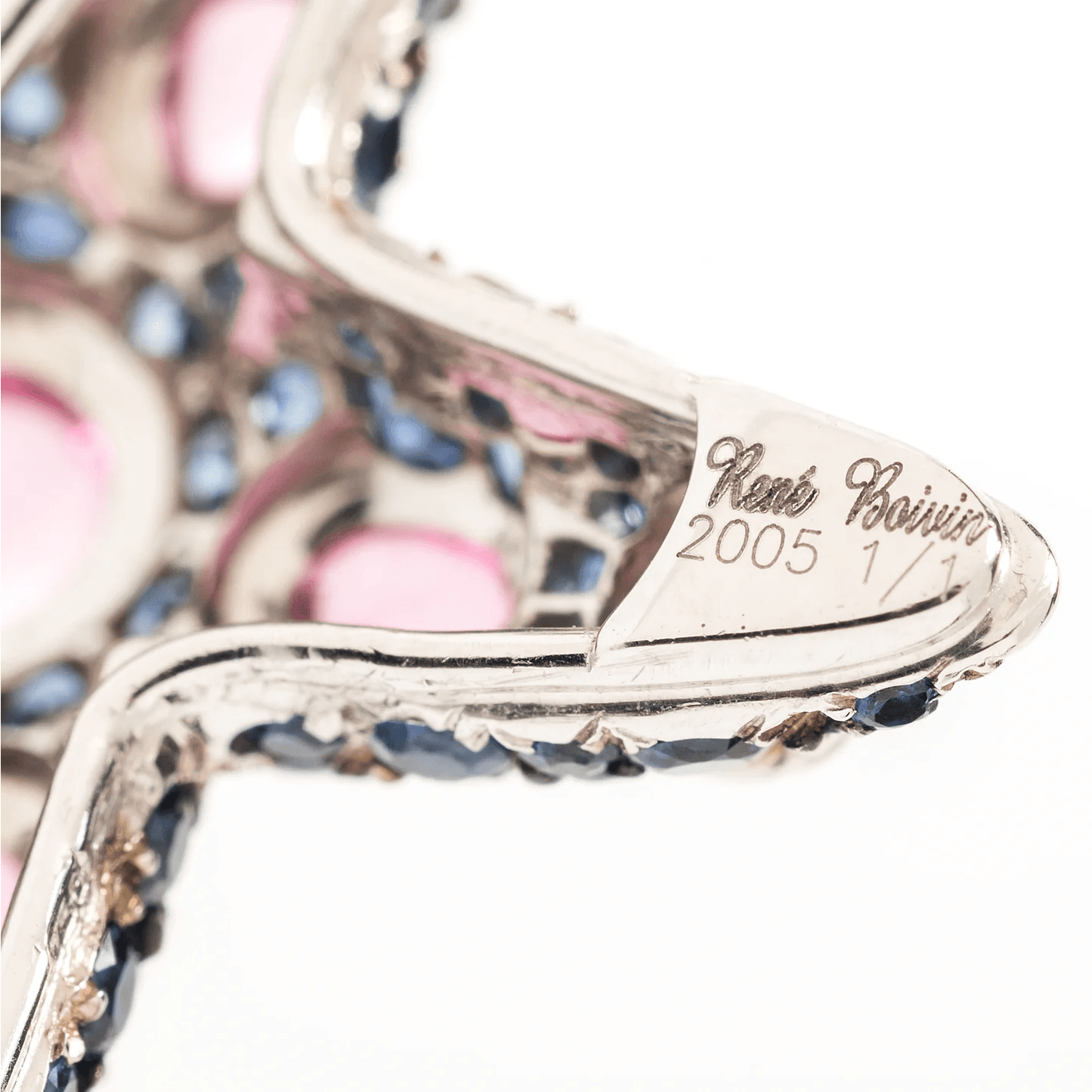 Rene Boivin Post-1980s 18KT White & Blackened Gold Tourmaline & Sapphire Starfish Brooches signature