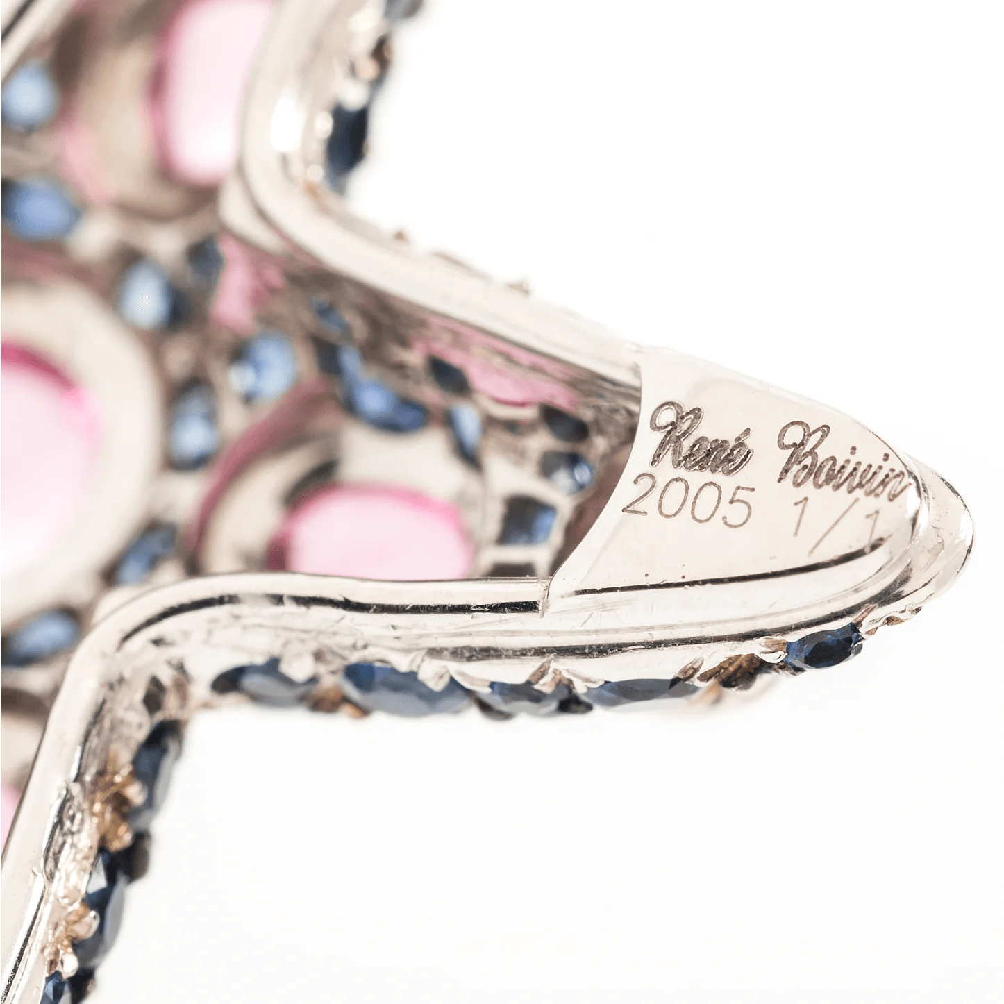 Rene Boivin Post-1980s 18KT White & Blackened Gold Tourmaline & Sapphire Starfish Brooches signature