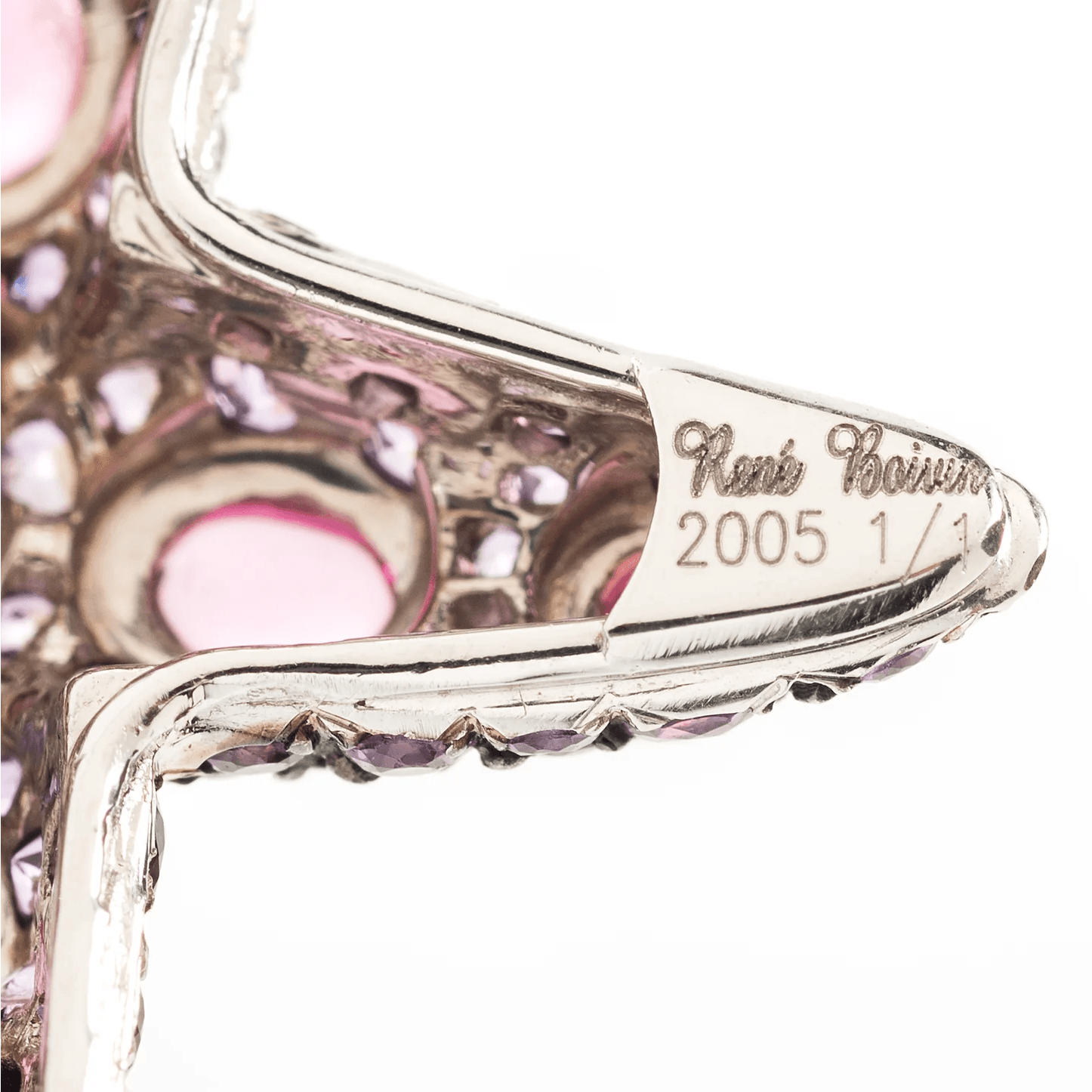 Rene Boivin Post-1980s 18KT White & Blackened Gold Tourmaline & Sapphire Starfish Brooches signature