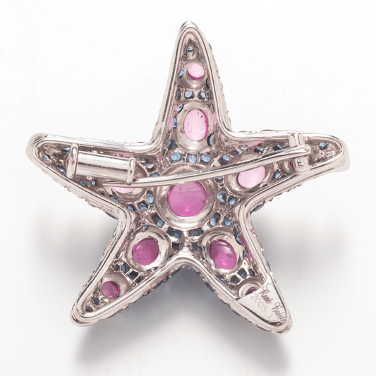 Rene Boivin Post-1980s 18KT White & Blackened Gold Tourmaline & Sapphire Starfish Brooches back