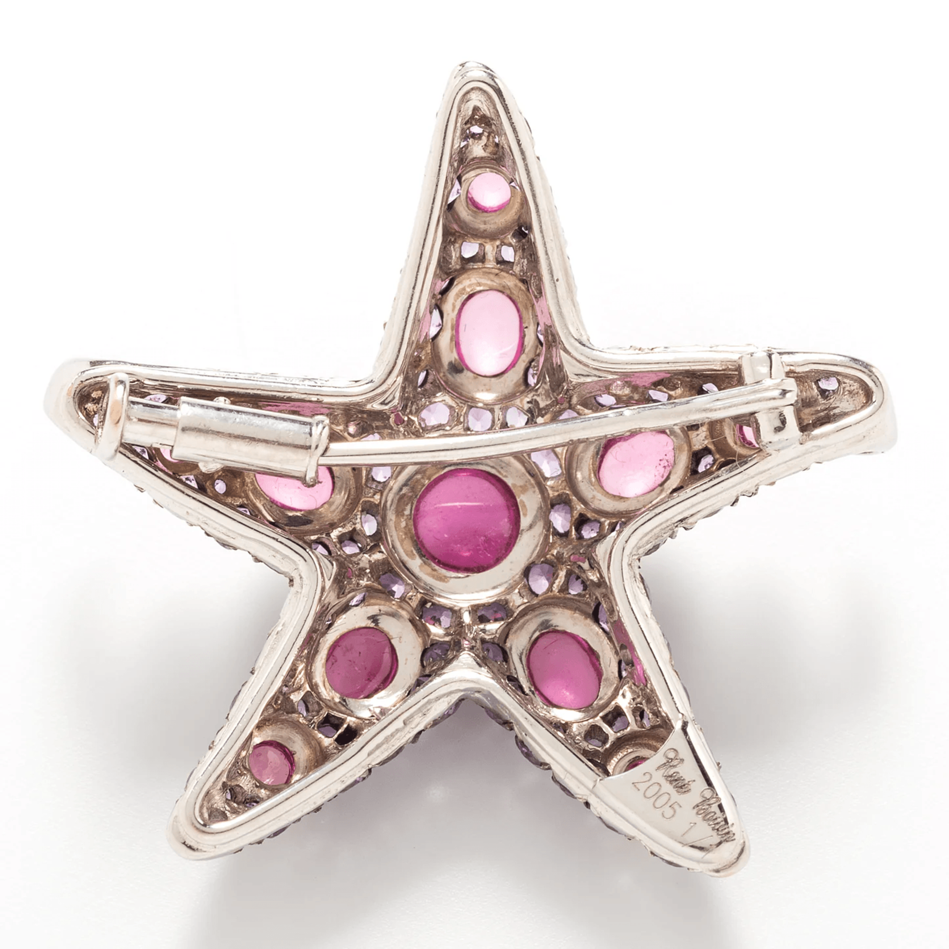 Rene Boivin Post-1980s 18KT White & Blackened Gold Tourmaline & Sapphire Starfish Brooches back