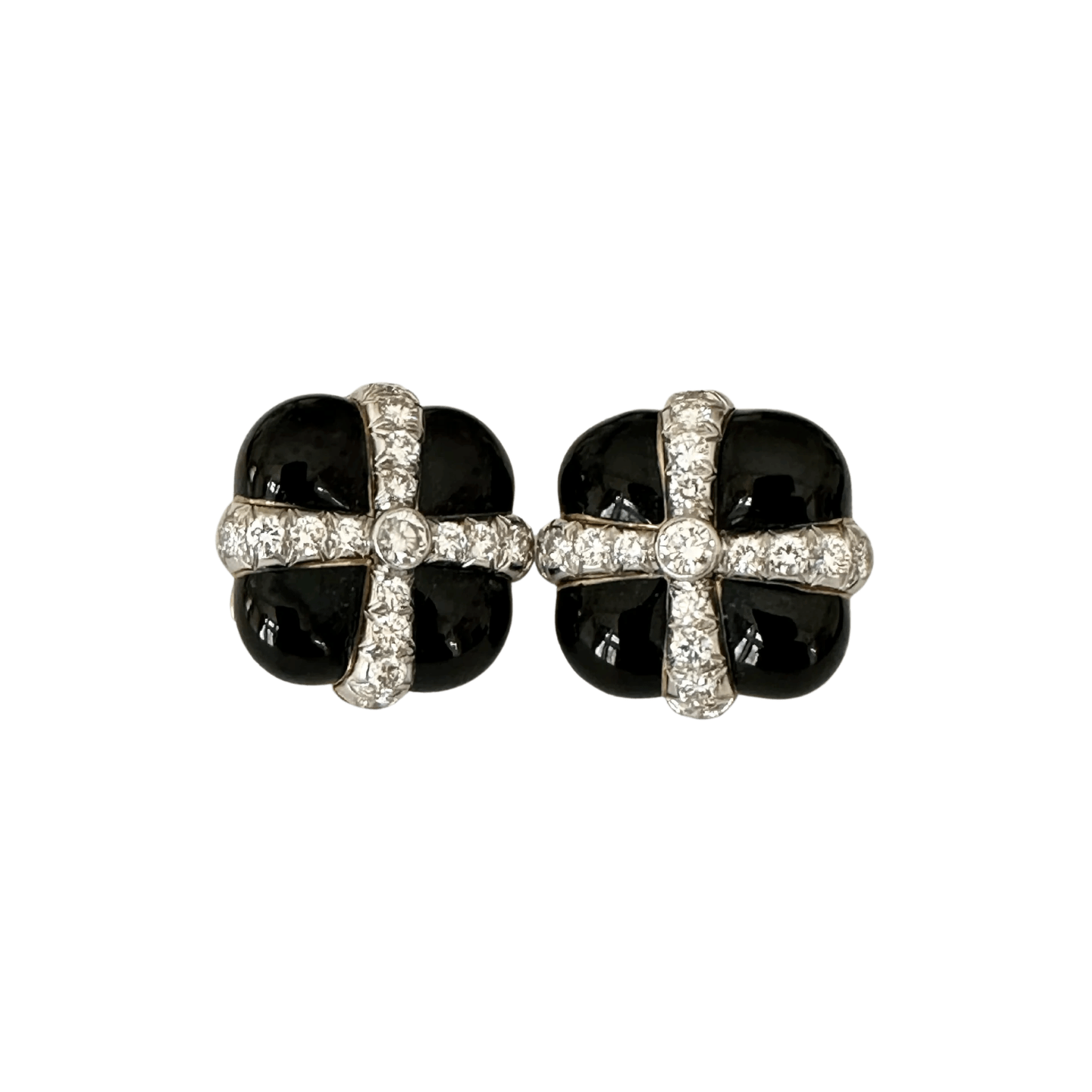 David Webb 1980s Platinum & 18KT Yellow Gold Enamel & Diamond Earrings front