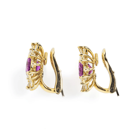 Post-1980s 18KT Yellow Gold Sapphire & Diamond Earrings side