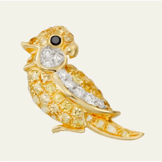 Mio Harutaka Japan Post-1980s 18KT Yellow Gold Diamond Bird Earrings front