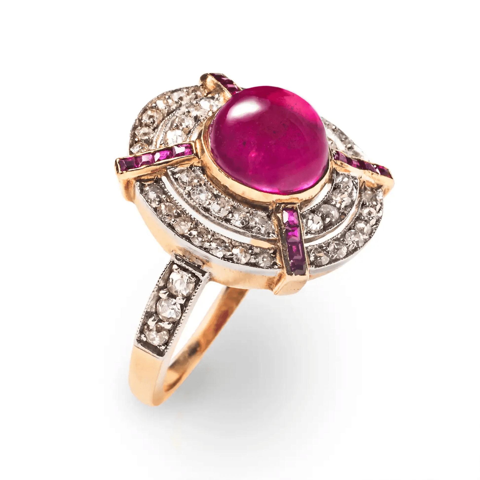 Edwardian Platinum & 18KT Yellow Gold Ruby & Diamond Ring side