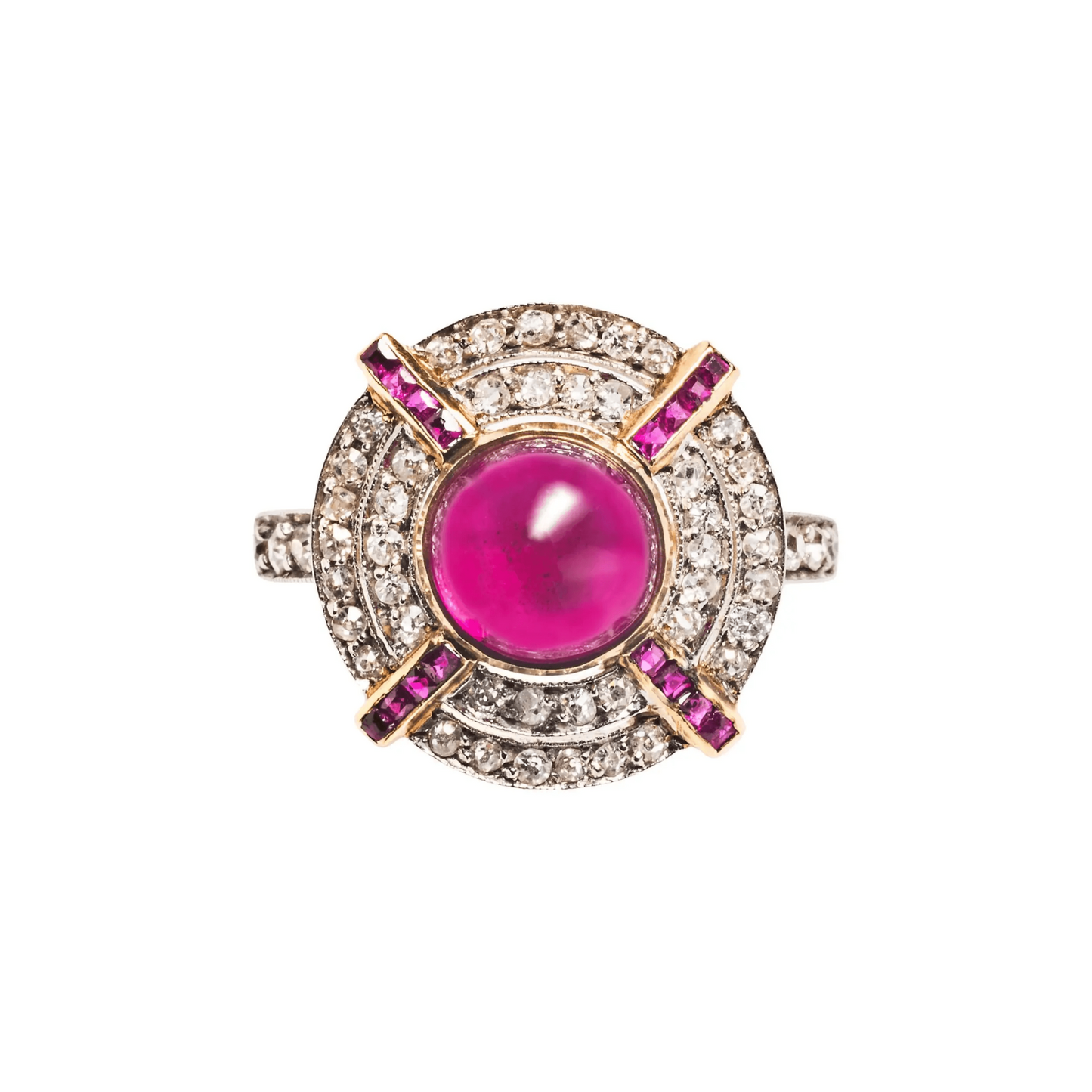 Edwardian Platinum & 18KT Yellow Gold Ruby & Diamond Ring front