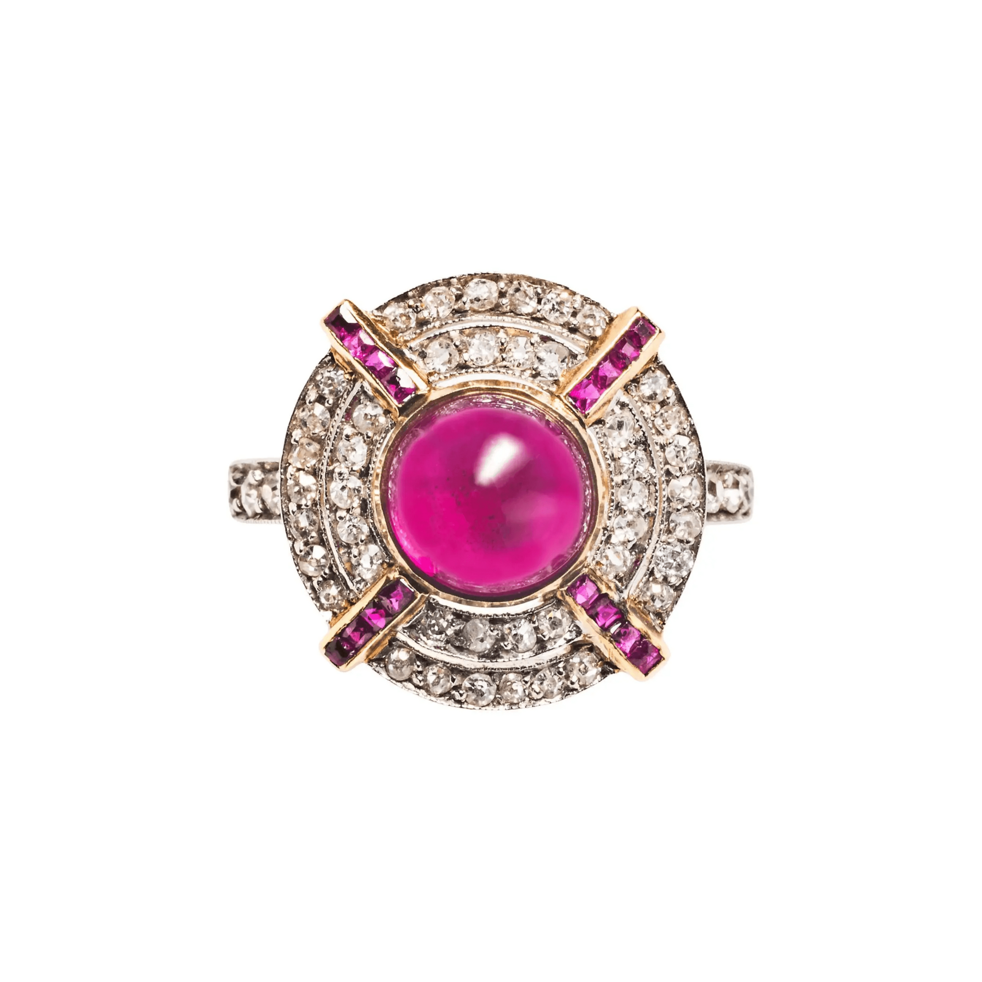 Edwardian Platinum & 18KT Yellow Gold Ruby & Diamond Ring front