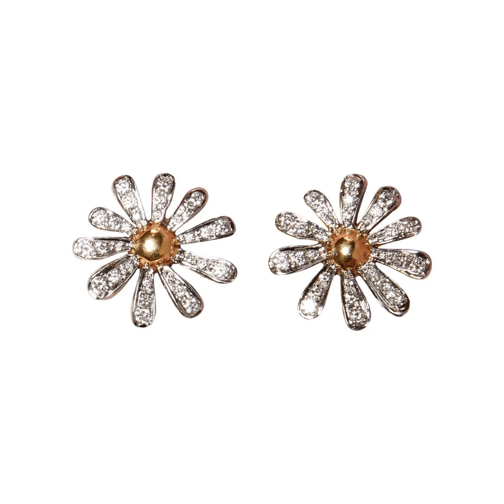 Angela Cummings Post-1980s Platinum & 18KT Yellow Gold Diamond Daisy Earrings front