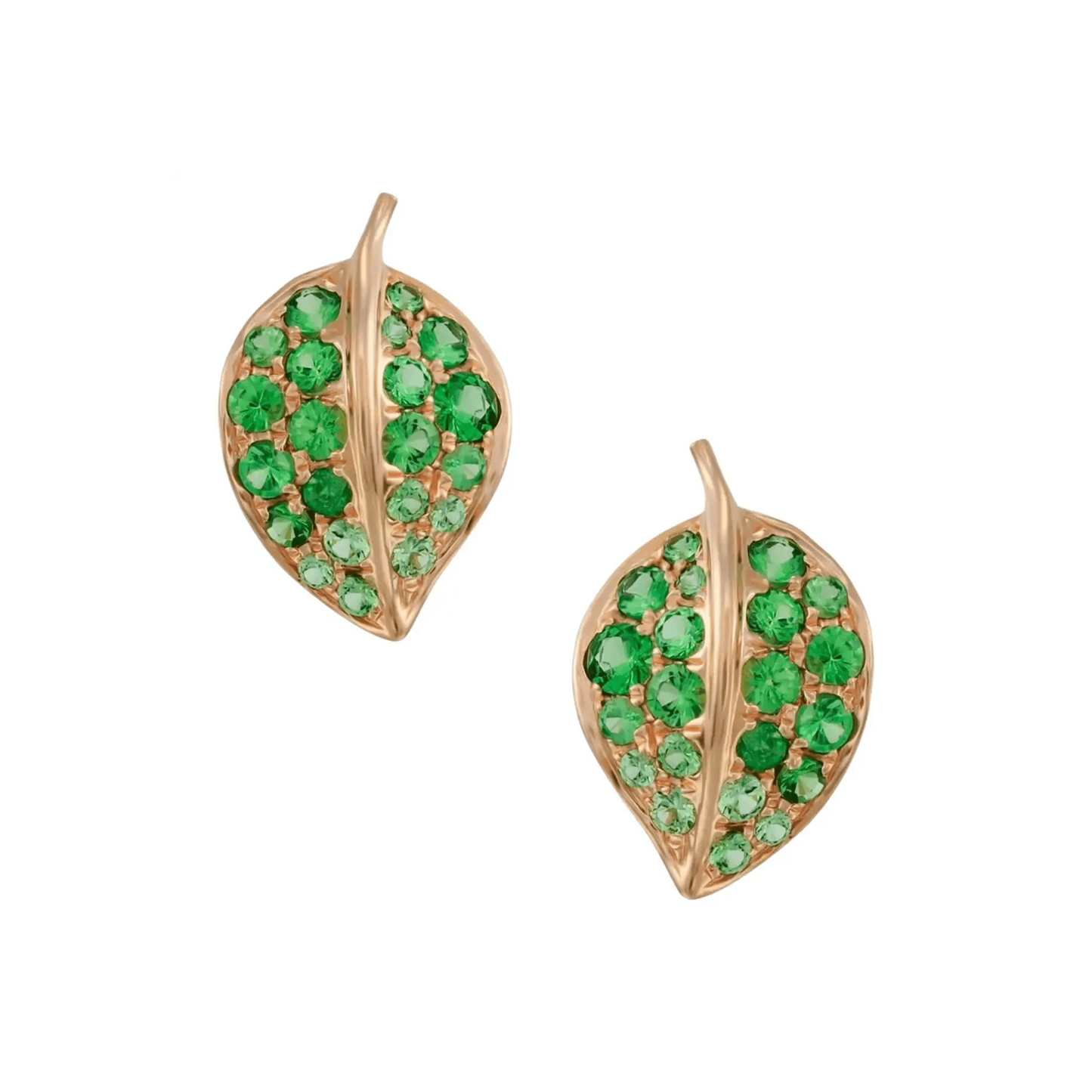 Mio Harutaka Japan Post-1980s 18KT Rose Gold Garnet Leaf Earrings front