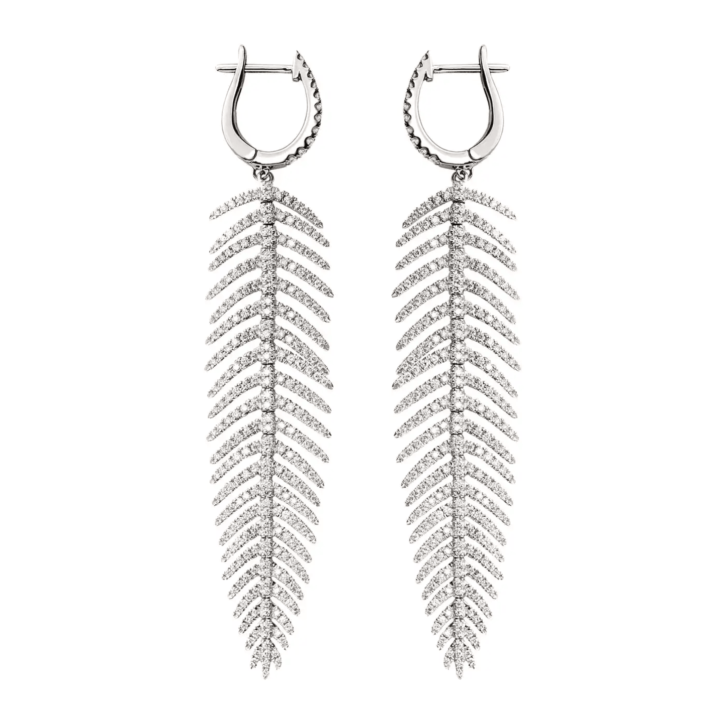 Post-1980s 18KT White Gold Diamond Feather Earrings side