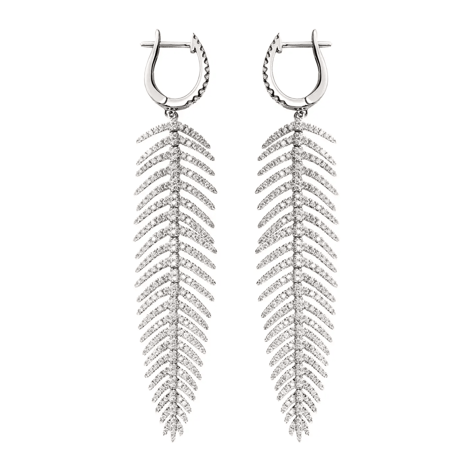 Post-1980s 18KT White Gold Diamond Feather Earrings side