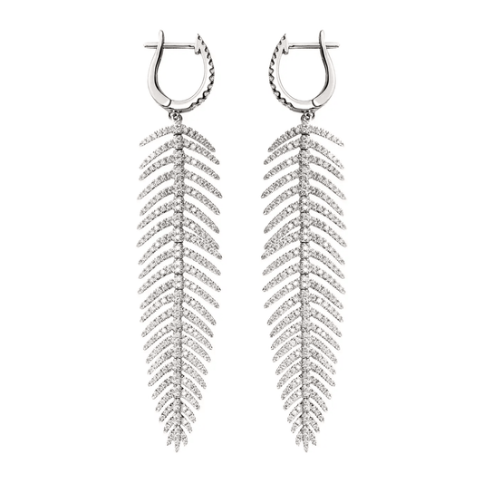 Post-1980s 18KT White Gold Diamond Feather Earrings side