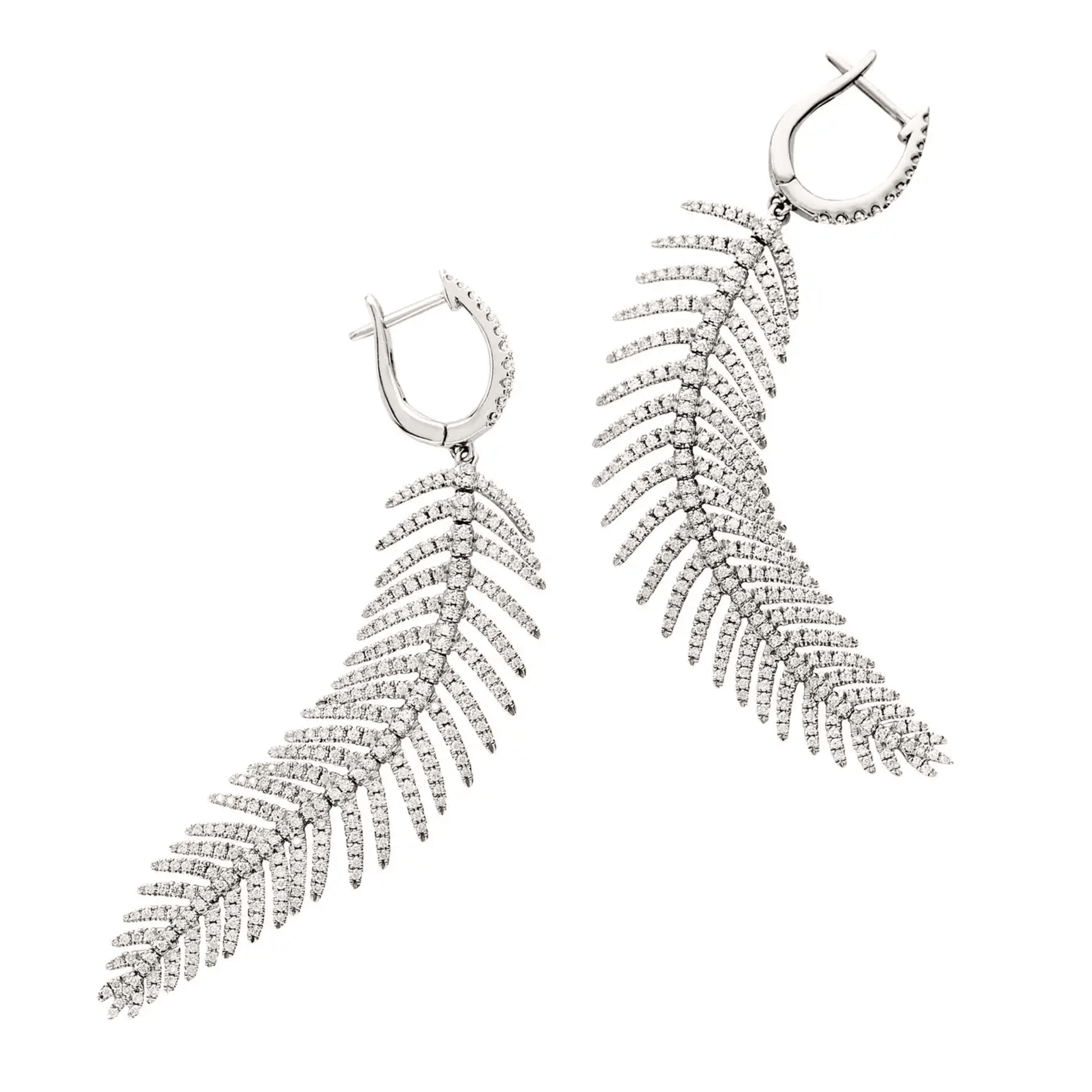 Post-1980s 18KT White Gold Diamond Feather Earrings front
