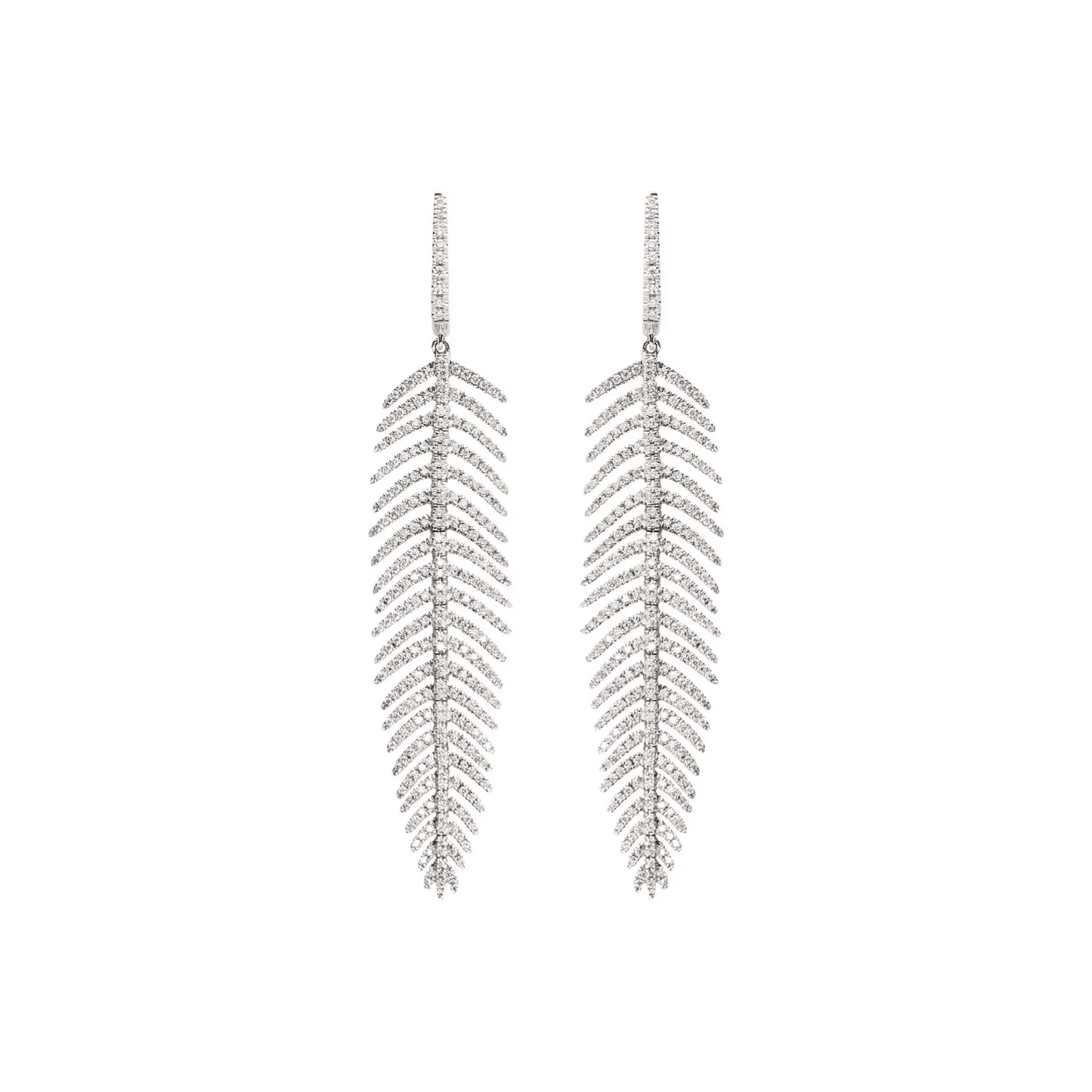 Post-1980s 18KT White Gold Diamond Feather Earrings front