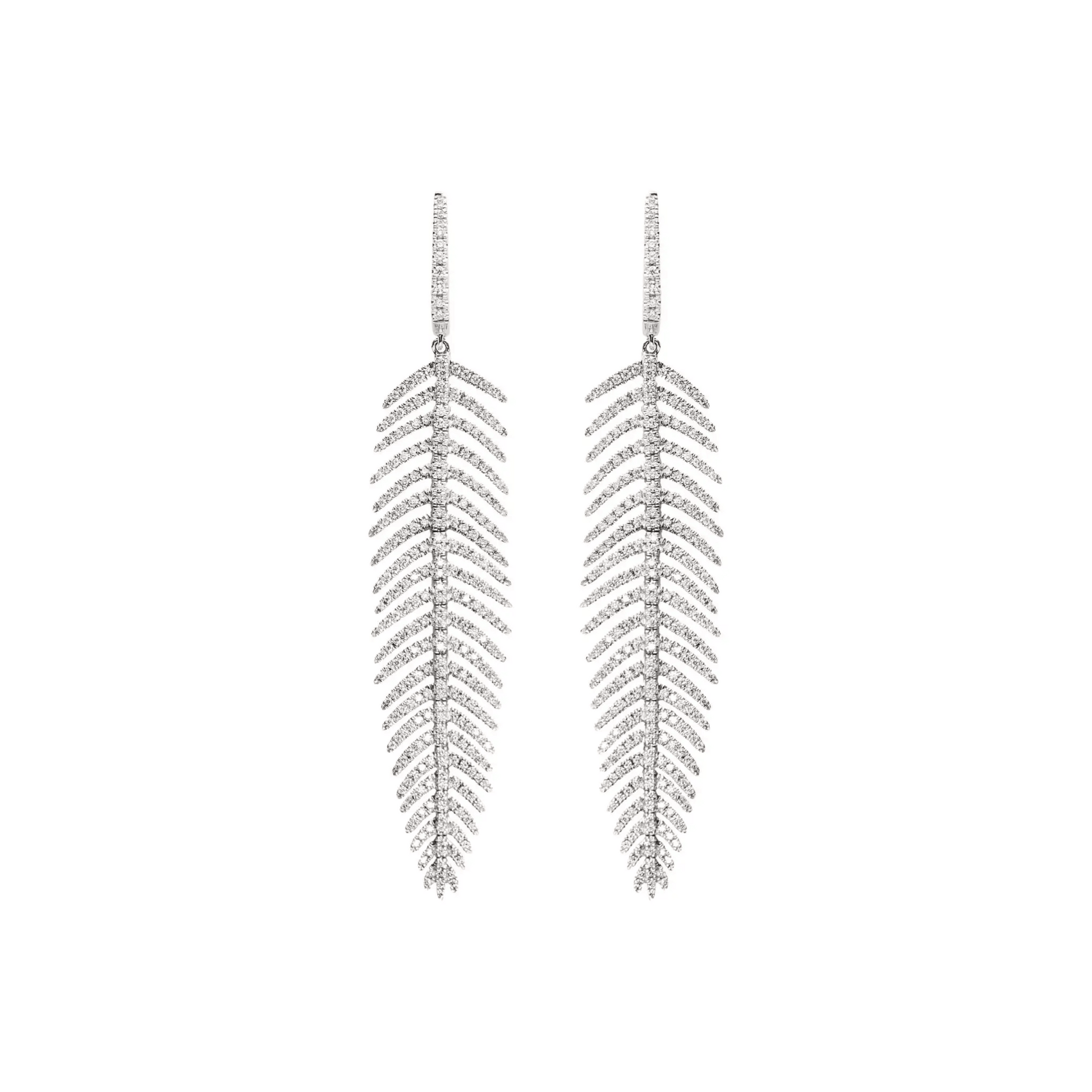 Post-1980s 18KT White Gold Diamond Feather Earrings front