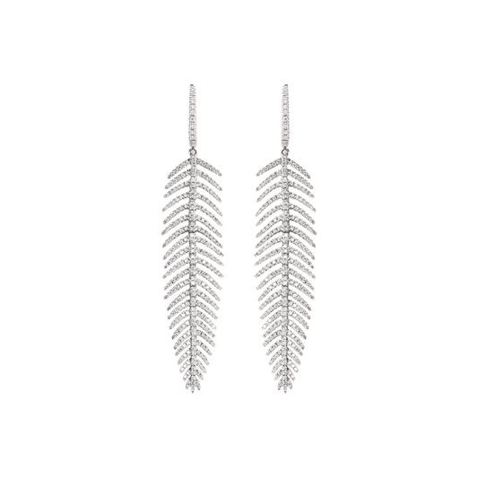 Post-1980s 18KT White Gold Diamond Feather Earrings front