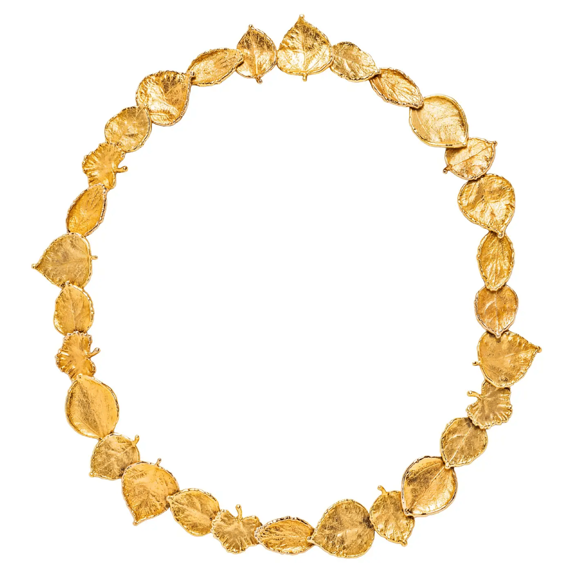 Aaron Henry Post-1980s 18KT & 19KT Yellow Gold Leaf Necklace front