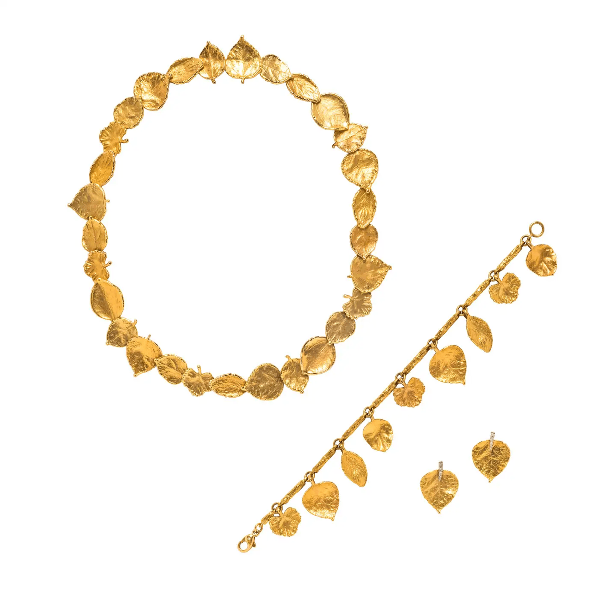 Aaron Henry Post-1980s 18KT & 19KT Yellow Gold Leaf Necklace set