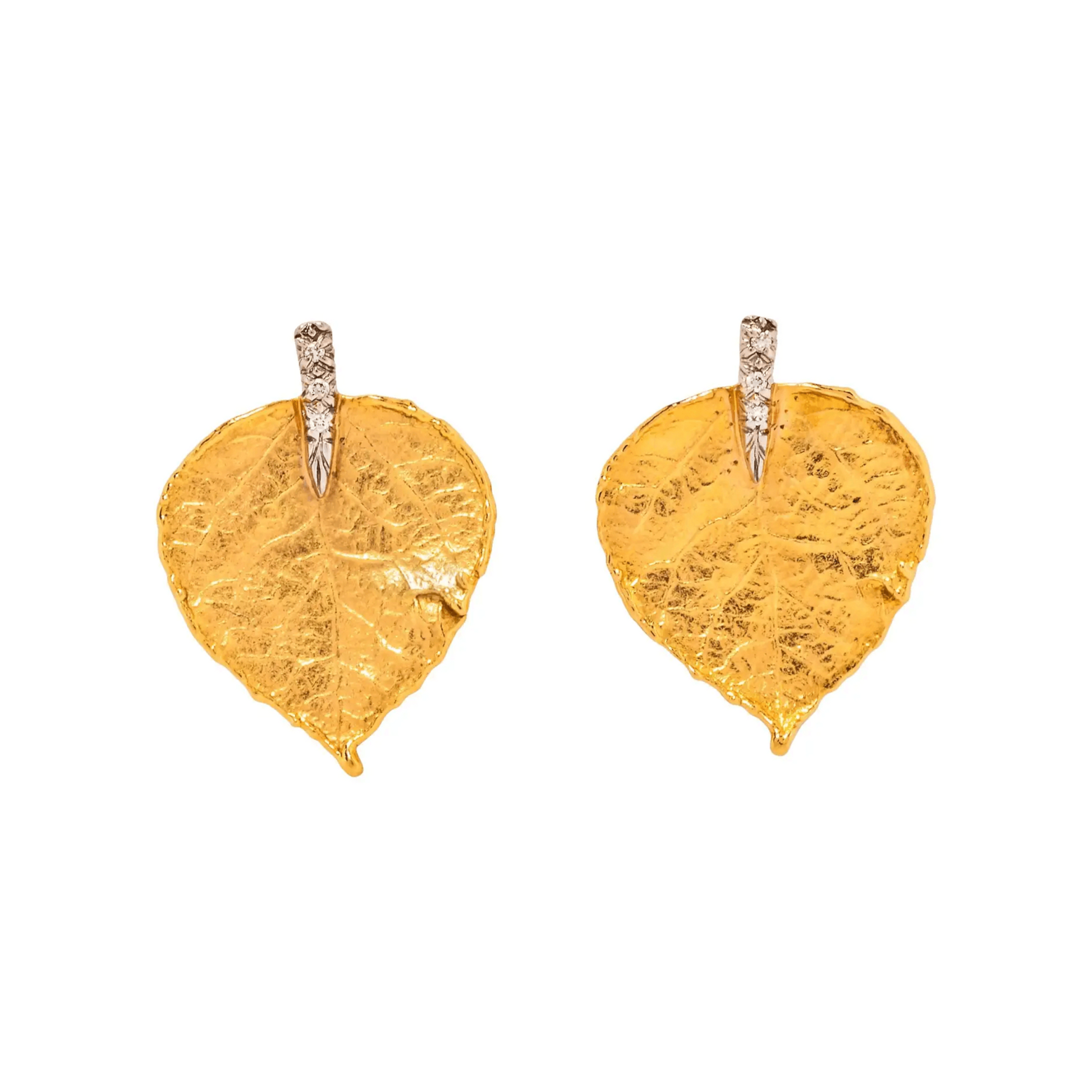 Aaron Henry Post-1980s Platinum, 18KT & 19KT Yellow Gold Diamond Leaf Earrings front