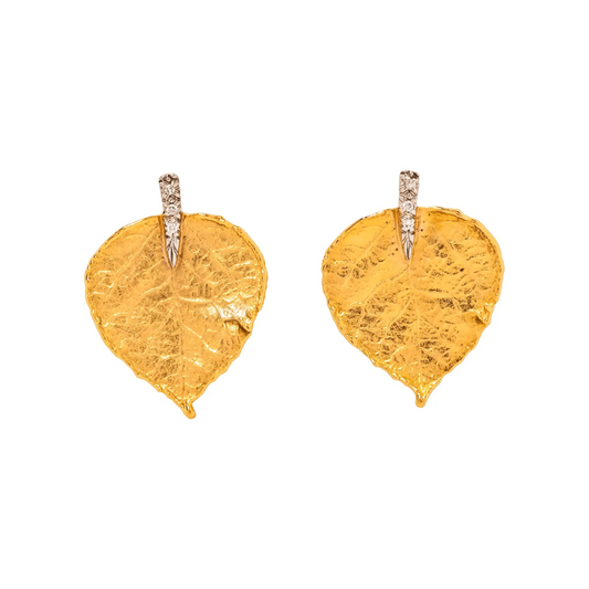 Aaron Henry Post-1980s Platinum, 18KT & 19KT Yellow Gold Diamond Leaf Earrings front