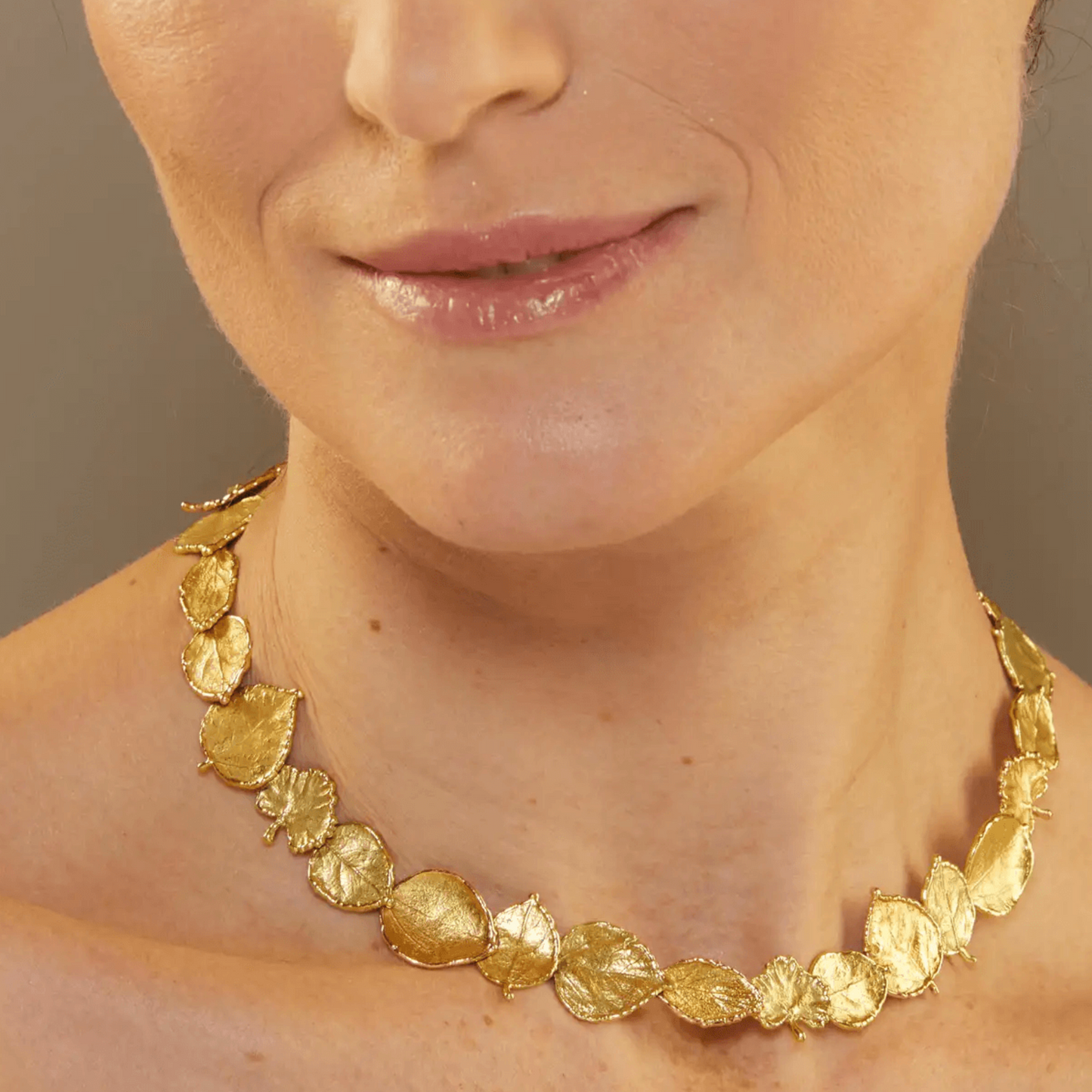 Aaron Henry Post-1980s 18KT & 19KT Yellow Gold Leaf Necklace on neck