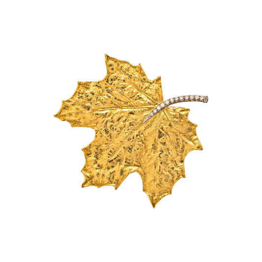 Aaron Henry Post-1980s Platinum & 19KT Yellow Gold Diamond Leaf Brooch front