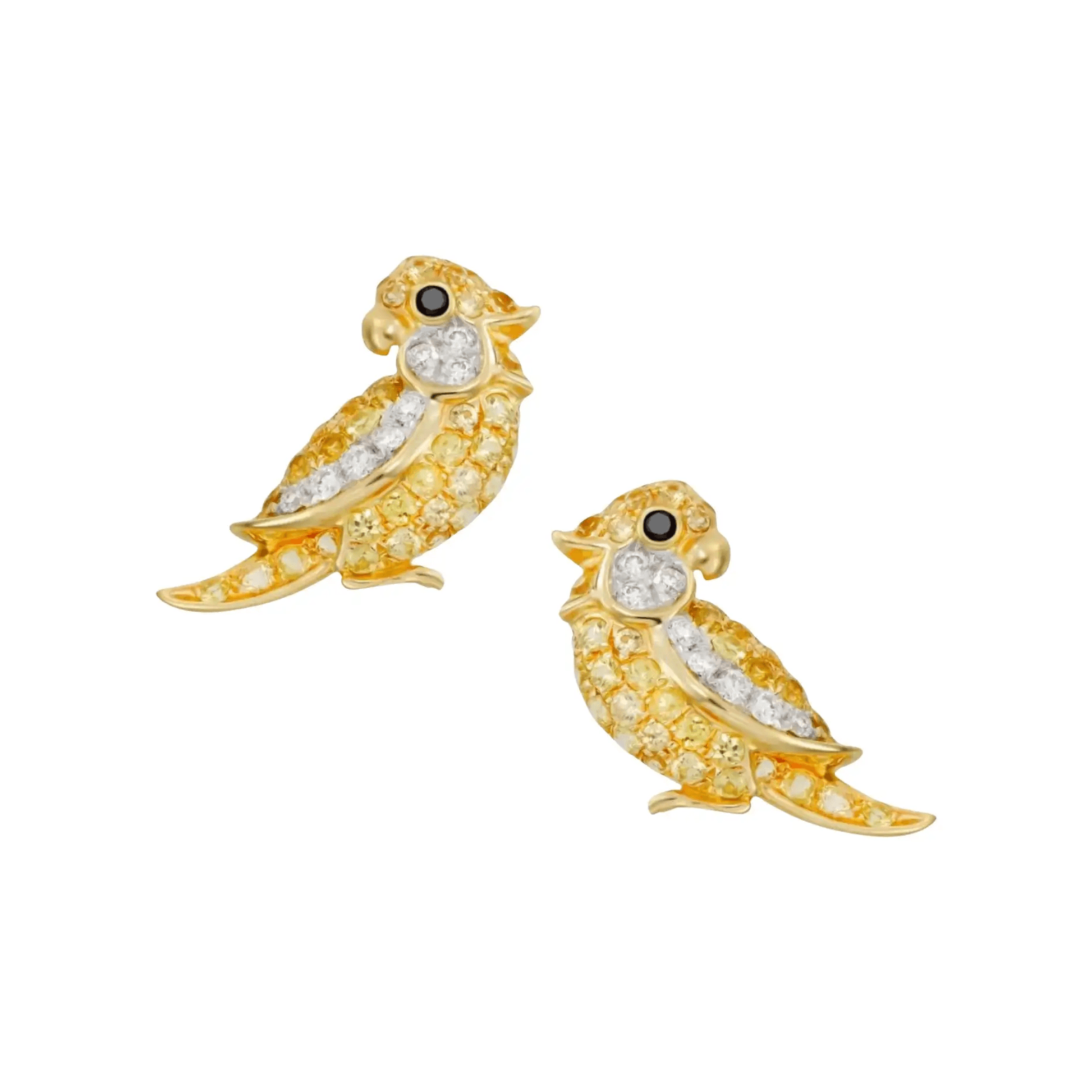 Mio Harutaka Japan Post-1980s 18KT Yellow Gold Diamond Bird Earrings front