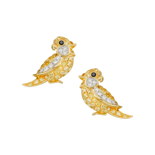 Mio Harutaka Japan Post-1980s 18KT Yellow Gold Diamond Bird Earrings front