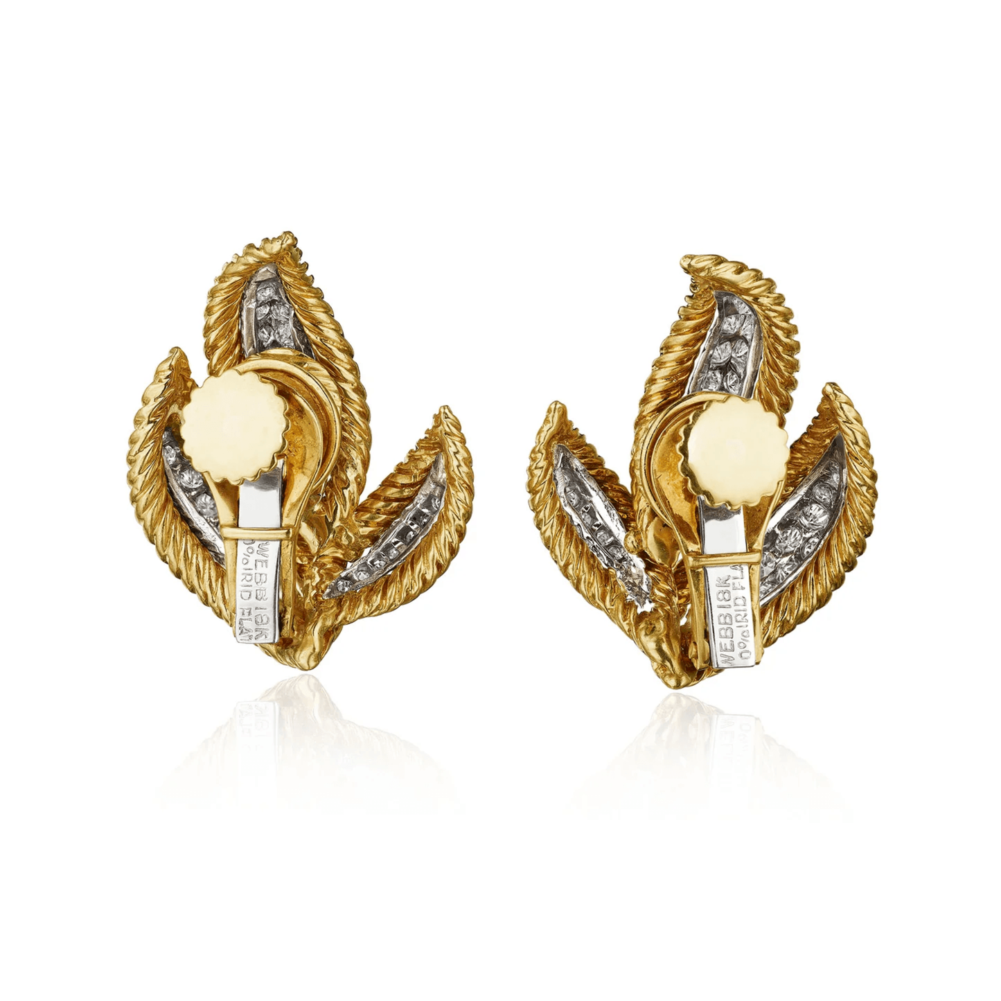 David Webb 1970s Platinum & 18KT Yellow Gold Diamond Earrings back