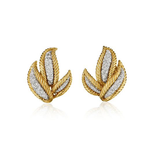 David Webb 1970s Platinum & 18KT Yellow Gold Diamond Earrings front