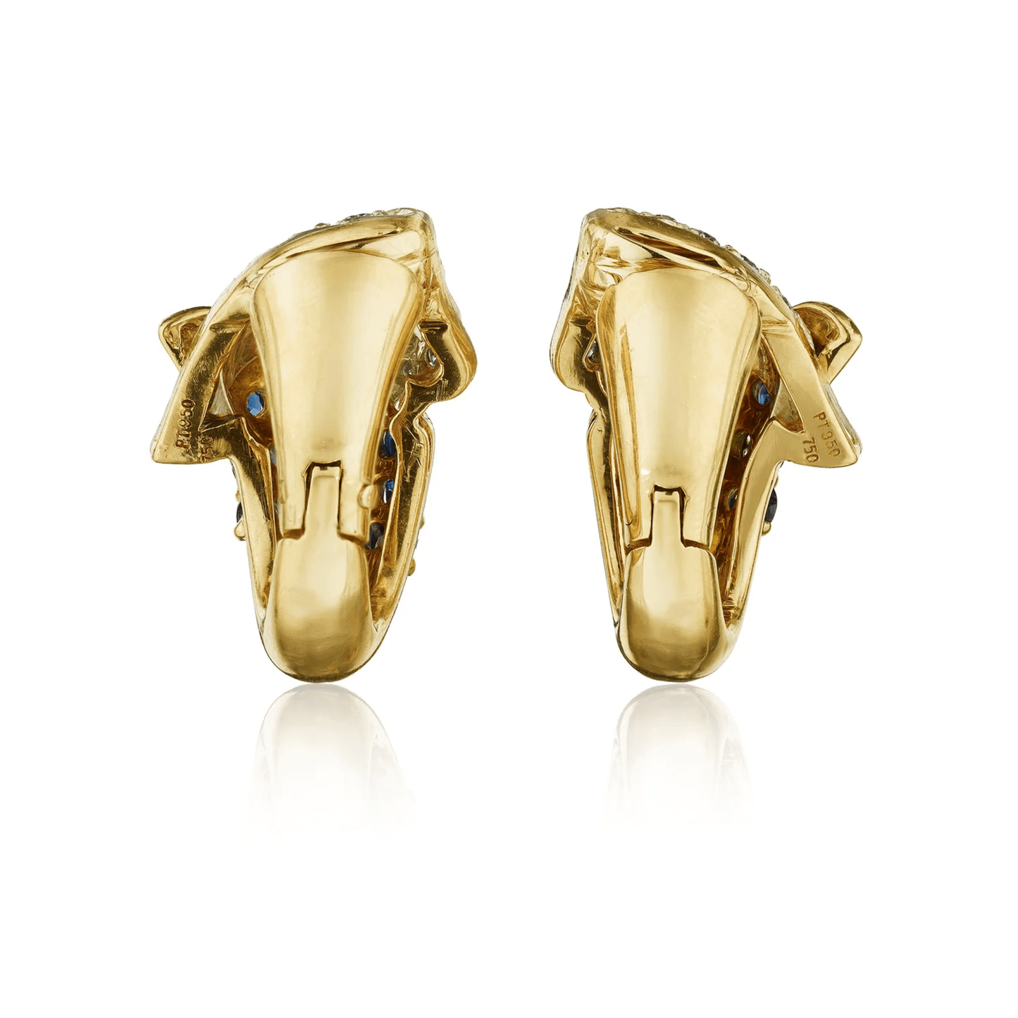 1980s Platinum & 18KT Yellow Gold Sapphire & Diamond Earrings back