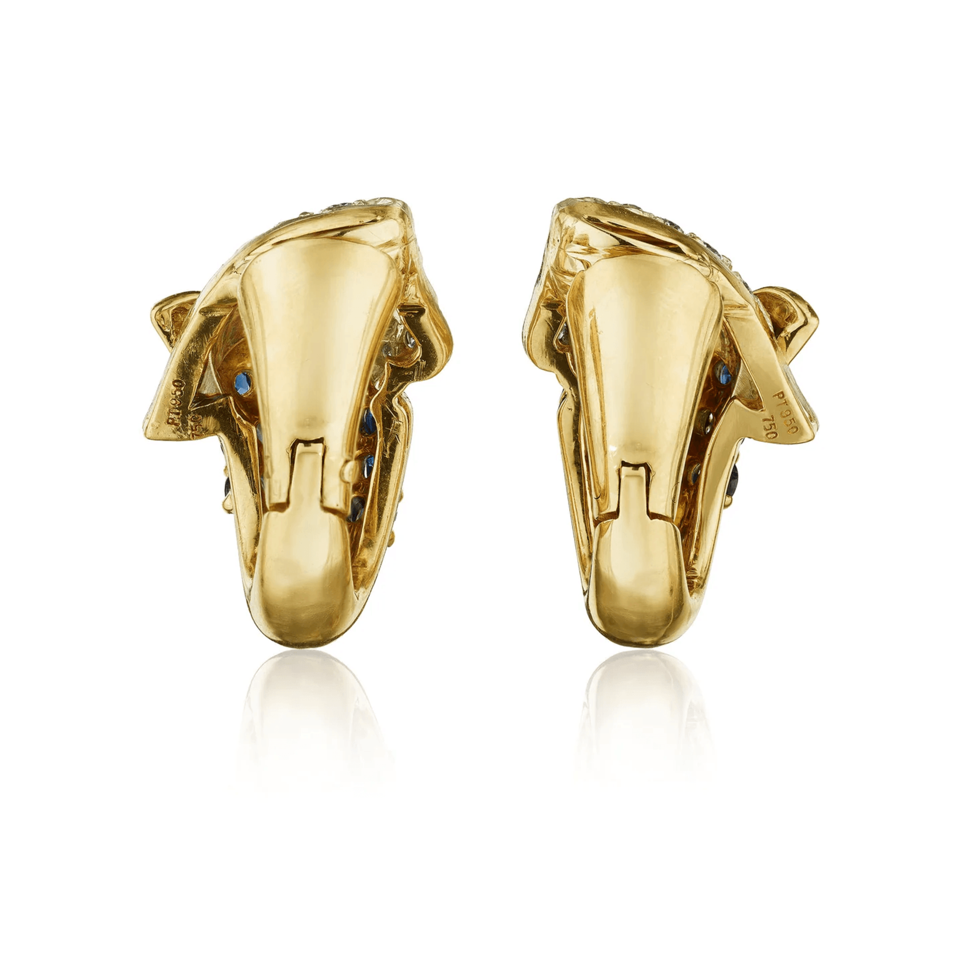 1980s Platinum & 18KT Yellow Gold Sapphire & Diamond Earrings back