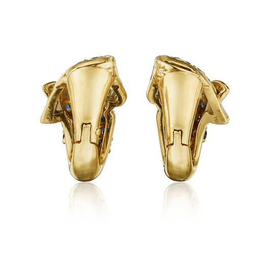 1980s Platinum & 18KT Yellow Gold Sapphire & Diamond Earrings back