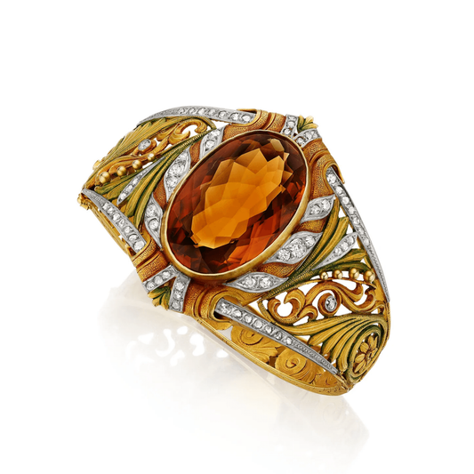 Fuset y Grau Art Nouveau Platinum & 18KT Yellow Gold Citrine, Diamond & Enamel Bracelet front