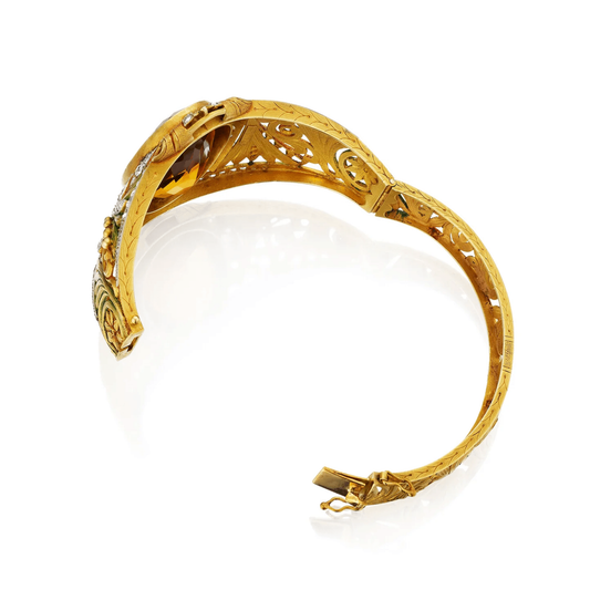 Fuset y Grau Art Nouveau Platinum & 18KT Yellow Gold Citrine, Diamond & Enamel Bracelet top