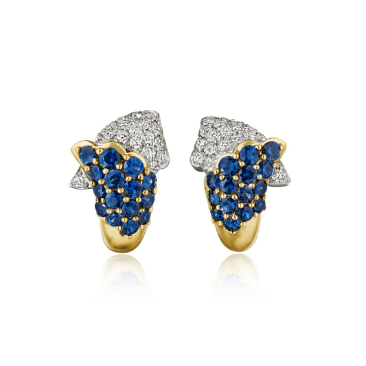 1980s Platinum & 18KT Yellow Gold Sapphire & Diamond Earrings front