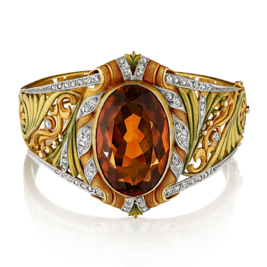 Fuset y Grau Art Nouveau Platinum & 18KT Yellow Gold Citrine, Diamond & Enamel Bracelet front