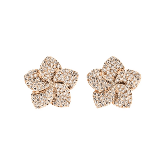 Fratelli Coppini Italy Post-1980s 18KT Rose Gold Diamond Magnolia Earrings front