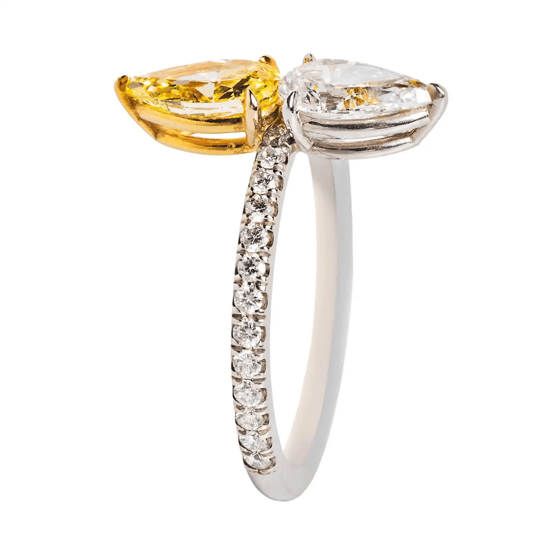 Post-1980s Platinum & 18KT Yellow Gold Yellow & White Diamond Ring side