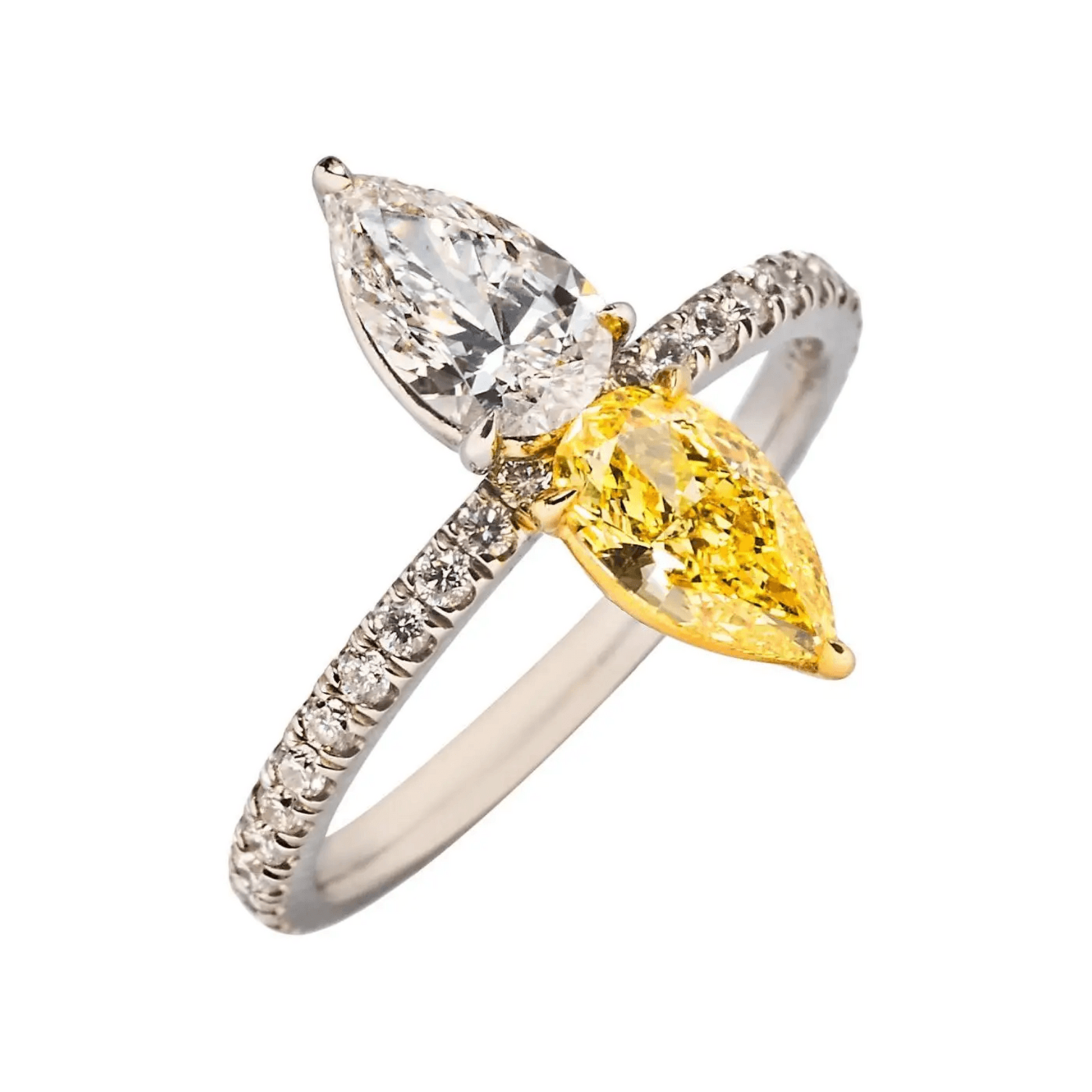 Post-1980s Platinum & 18KT Yellow Gold Yellow & White Diamond Ring front