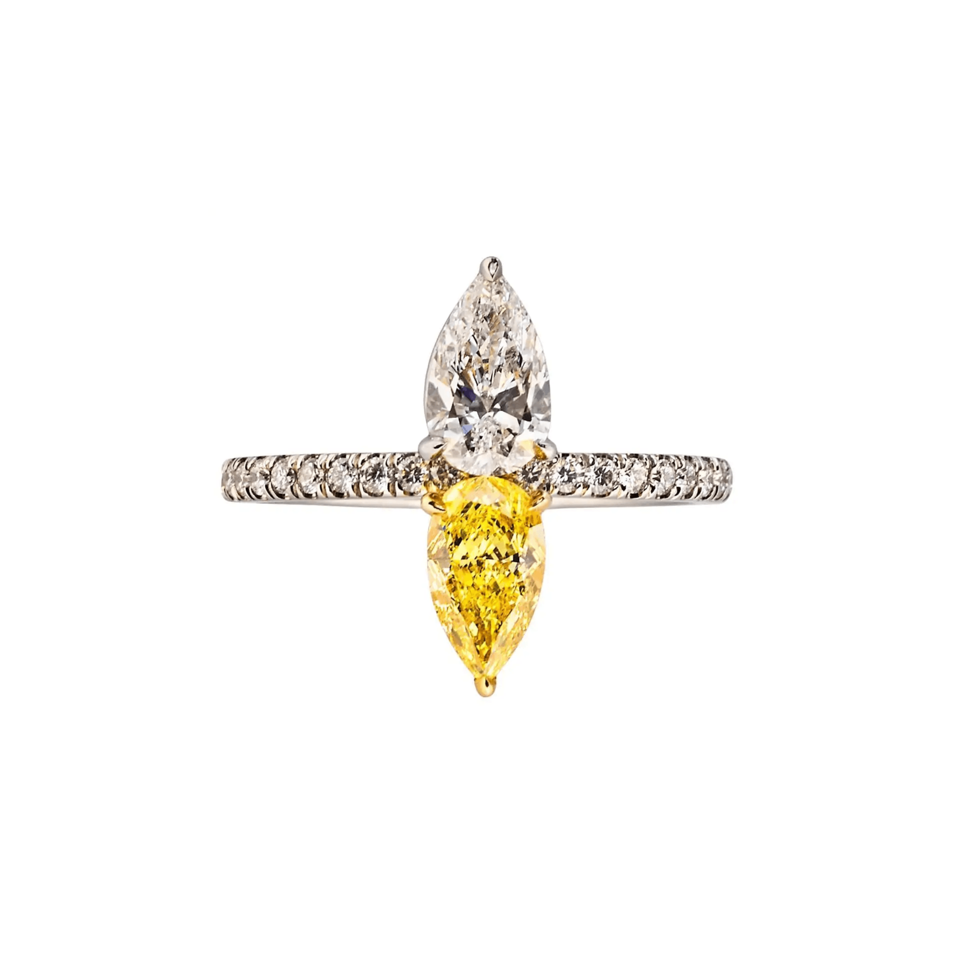 Post-1980s Platinum & 18KT Yellow Gold Yellow & White Diamond Ring front