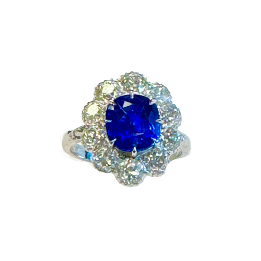 Art Deco Platinum Sapphire & Diamond Ring front