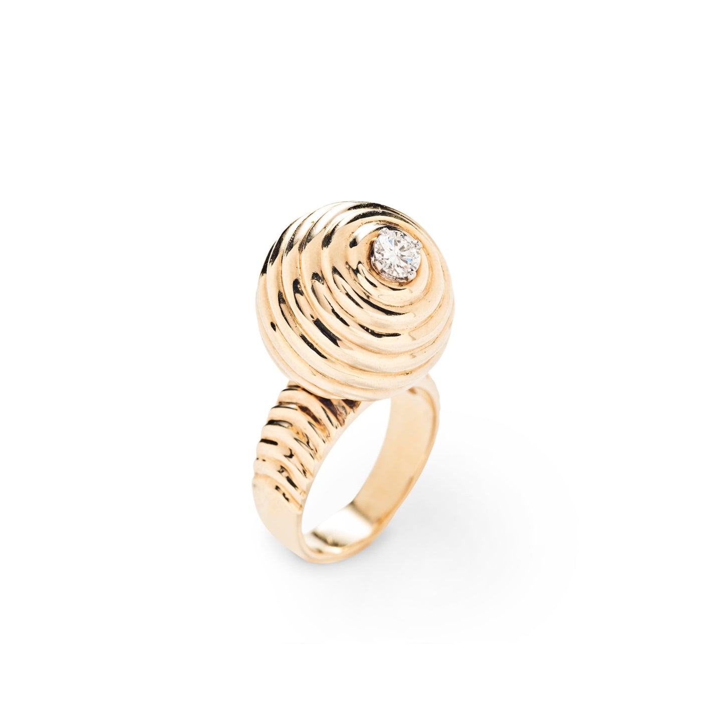 Norman Teufel 1970s 18KT Yellow Gold Diamond Spinner Ring front view