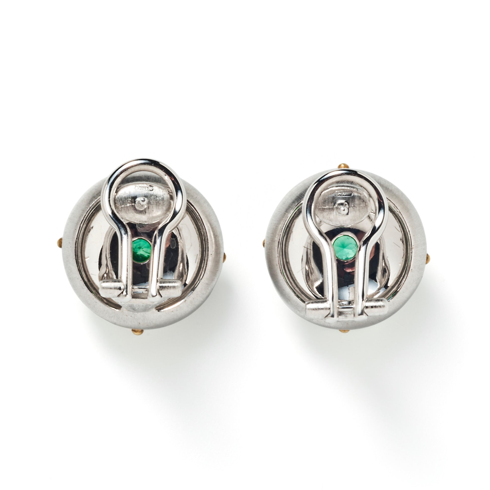 Buccellati Post-1980s 18KT White & Yellow Gold Emerald Earrings back