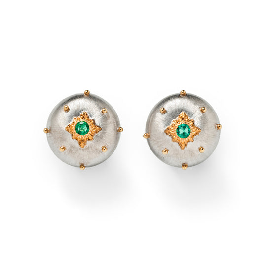 Buccellati Post-1980s 18KT White & Yellow Gold Emerald Earrings front