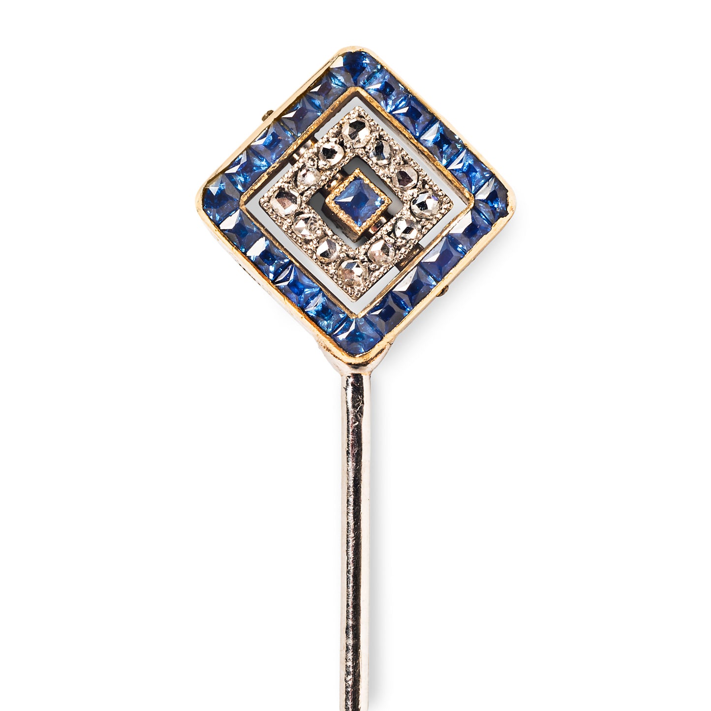 Cartier Art Deco Platinum & 18KT Yellow Gold Sapphire & Diamond Stickpin front