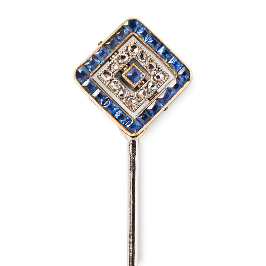 Cartier Art Deco Platinum & 18KT Yellow Gold Sapphire & Diamond Stickpin front