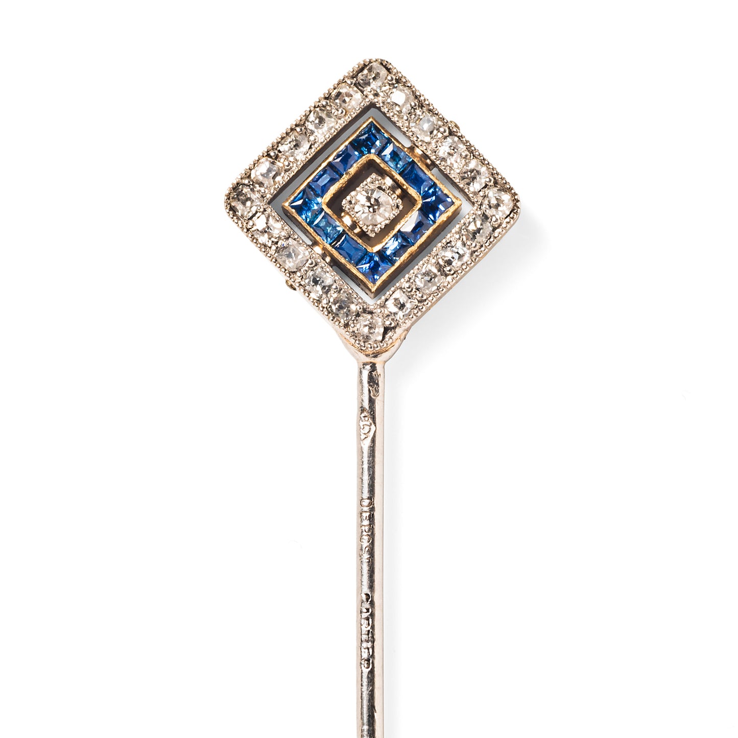 Cartier Art Deco Platinum & 18KT Yellow Gold Sapphire & Diamond Stickpin front